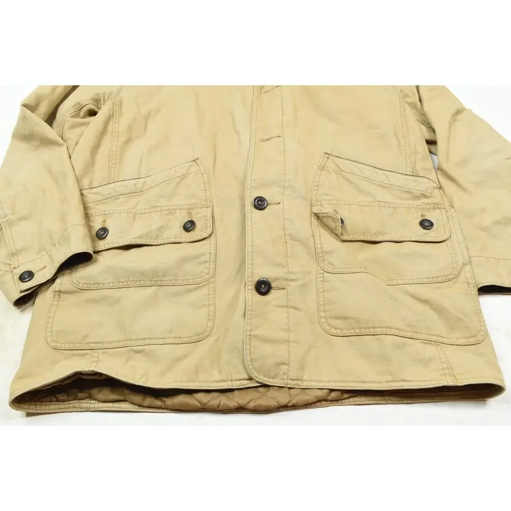 ORVIS Quilt Lined Barn Coat Mens Large Beige Long Sleeve Button-Up Classic Fit